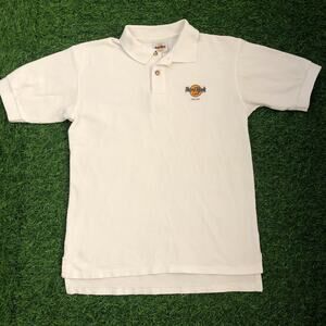 White Vintage Hard Rock Cafe Dallas Embroidered Polo Tee